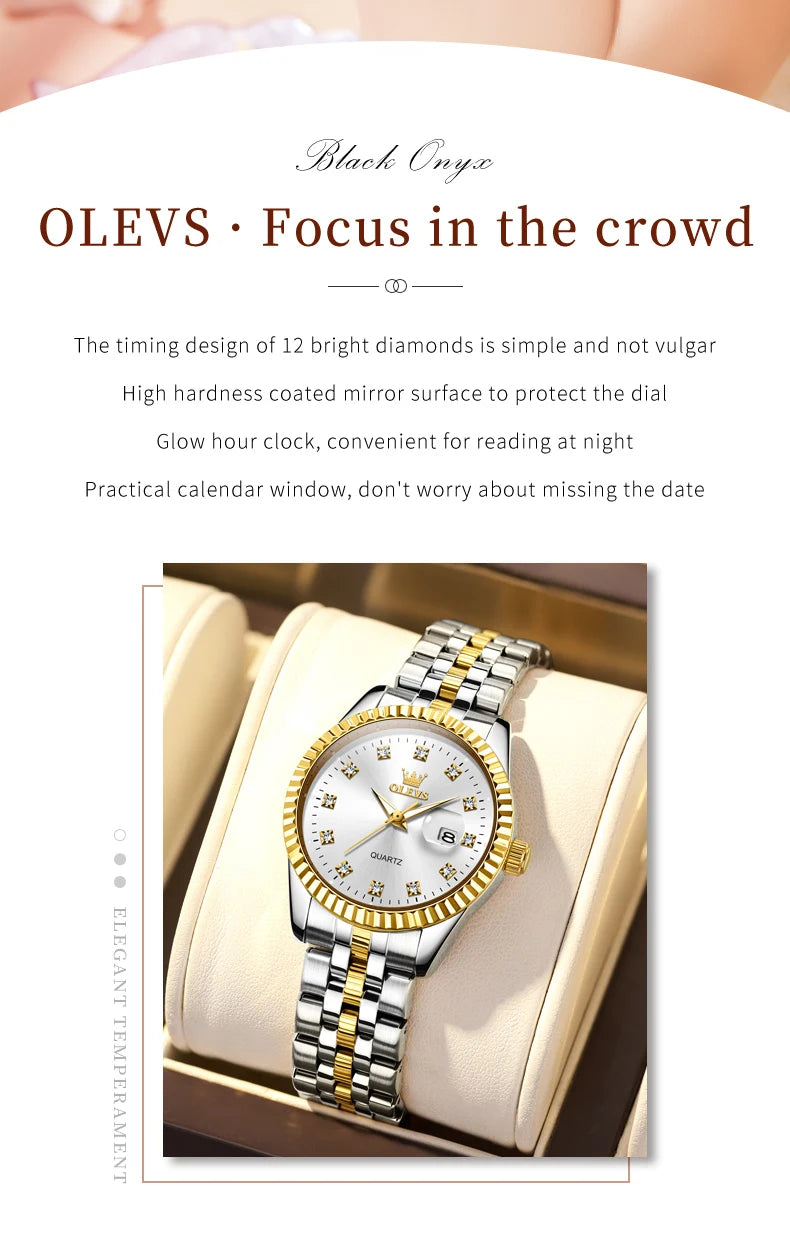 OLEVS 5526 Women's Luxury Diamond Quartz Watch with Automatic Date