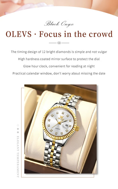 OLEVS 5526 Women's Luxury Diamond Quartz Watch with Automatic Date