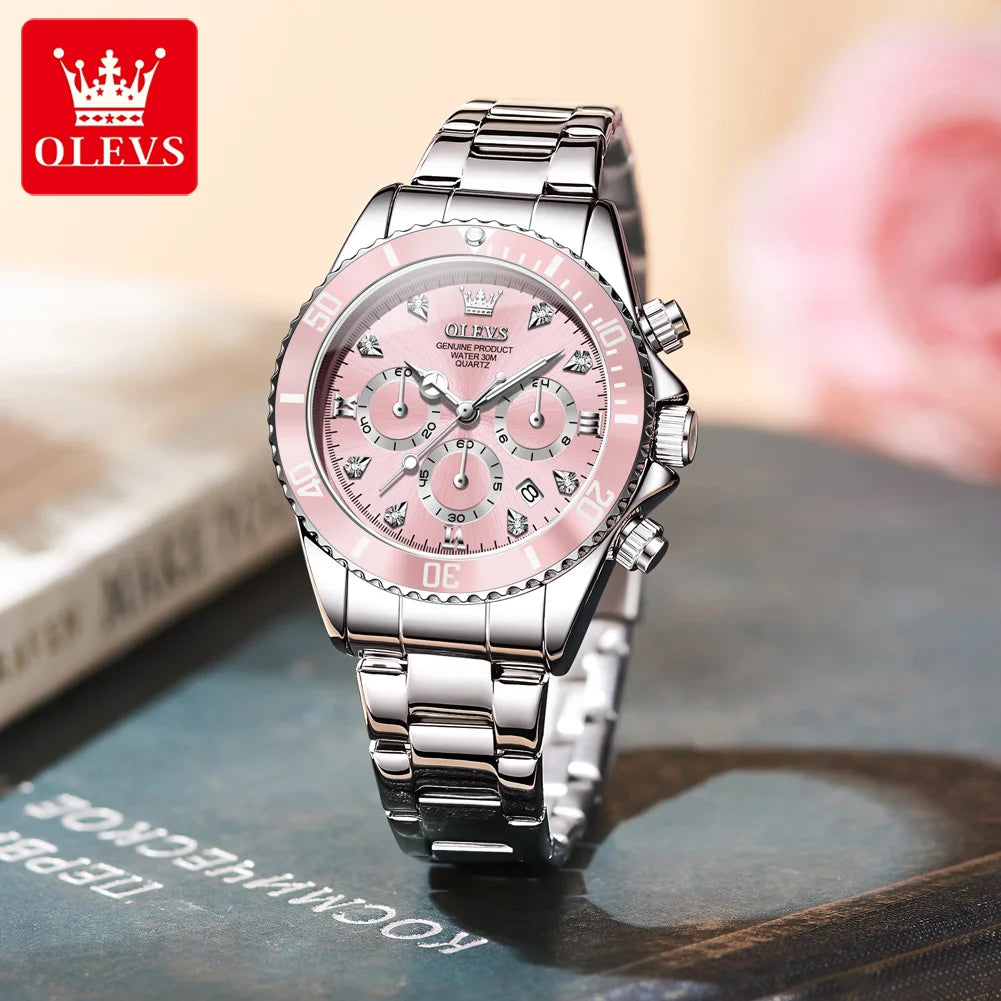 OLEVS 5632 Women Watch Original Luxury Quartz Watch Simple Date Chronograph Waterproof Luminous Clock HD Blue Gift Women Watch