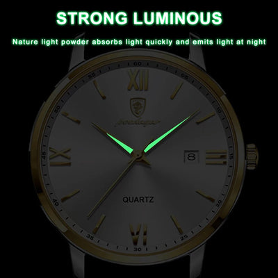 POEDAGAR Casual Wrist Watches For Men Luxury Business Genuine Leather Strap Luminous Quartz Man Watch Brand Top Waterproof 2023