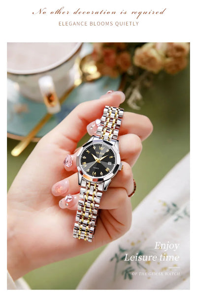OLEVS Top Brand Elegant Women's Watches Rhombus Mirror Original Quartz Lady Wristwatch Diamond Stainless Fashion Waterproof