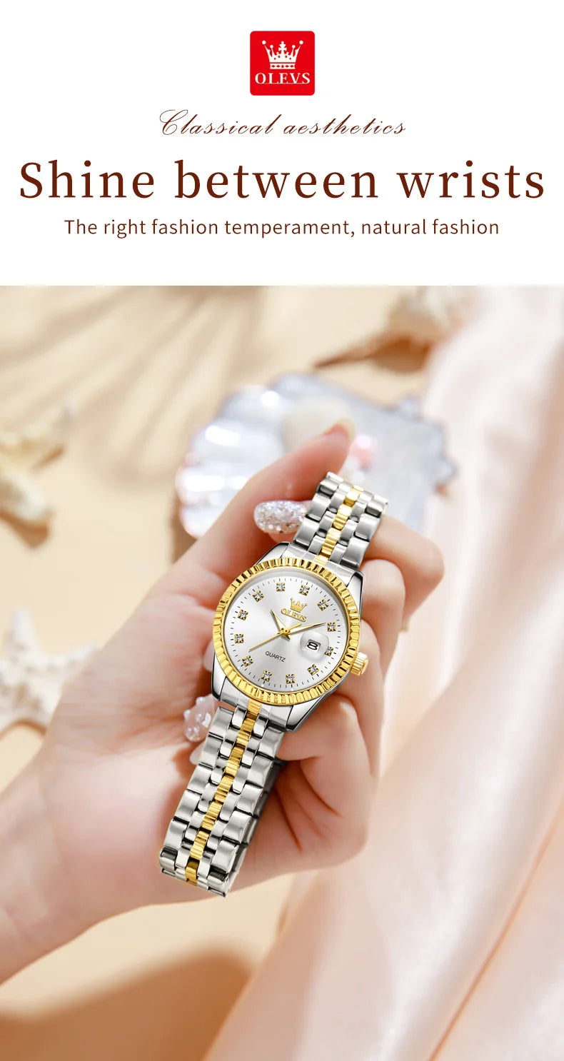 OLEVS 5526 Women's Luxury Diamond Quartz Watch with Automatic Date