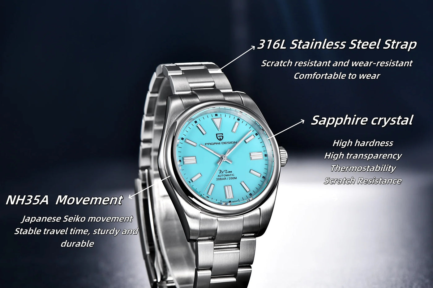 PAGANI DESIGN 2025 New Men's Mechanical Watch NH35 Luminous PD1690 Calendar Stainless Steel Sapphire Crystal Reloj Hombre