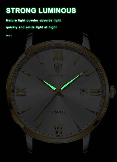 POEDAGAR Casual Wrist Watches For Men Luxury Business Genuine Leather Strap Luminous Quartz Man Watch Brand Top Waterproof 2023