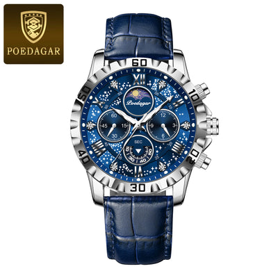 POEDAGAR Luxury Quartz Stainless Steel Military Sport Waterproof Luminous Watch