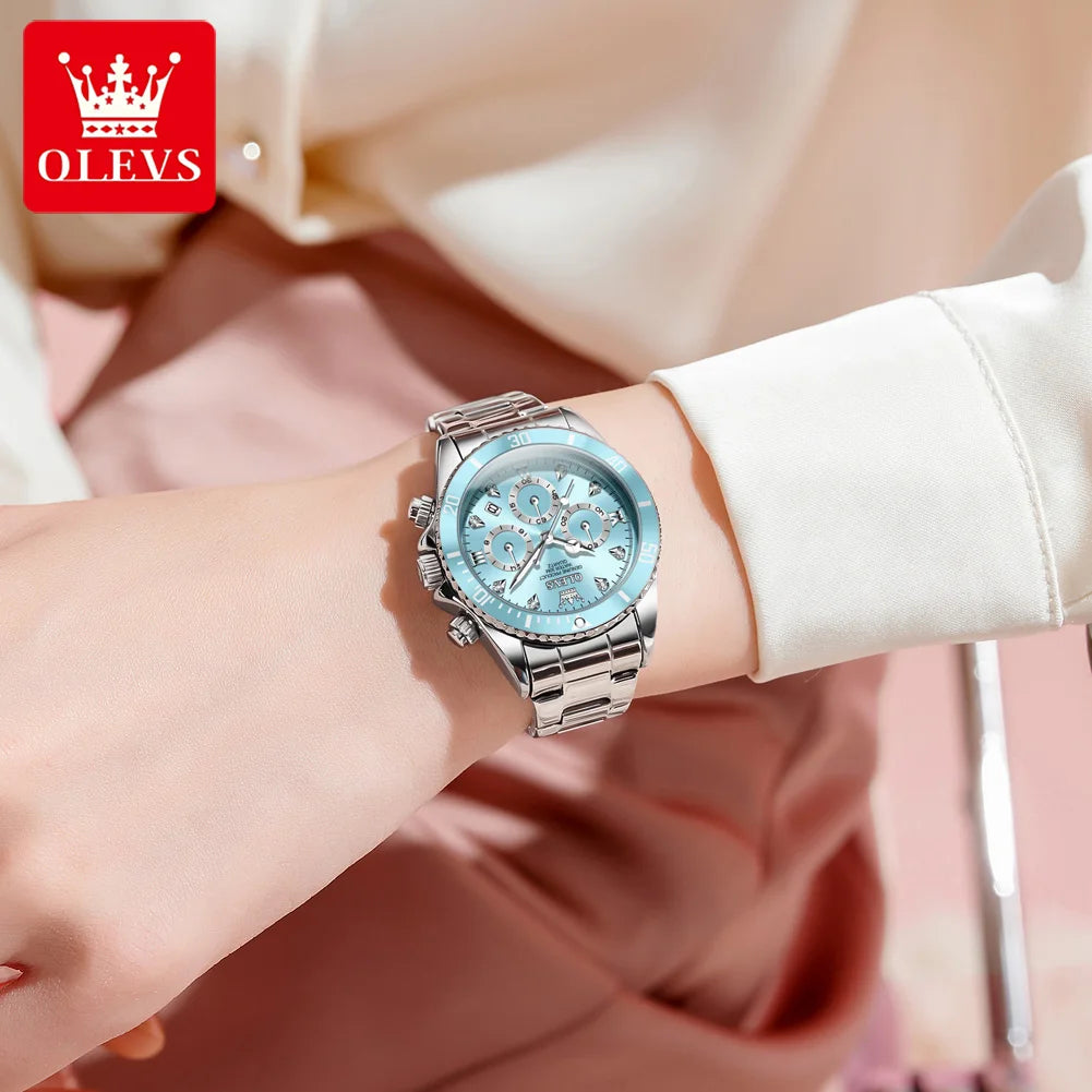 OLEVS 5632 Women Watch Original Luxury Quartz Watch Simple Date Chronograph Waterproof Luminous Clock HD Blue Gift Women Watch