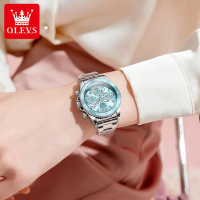 OLEVS 5632 Women Watch Original Luxury Quartz Watch Simple Date Chronograph Waterproof Luminous Clock HD Blue Gift Women Watch