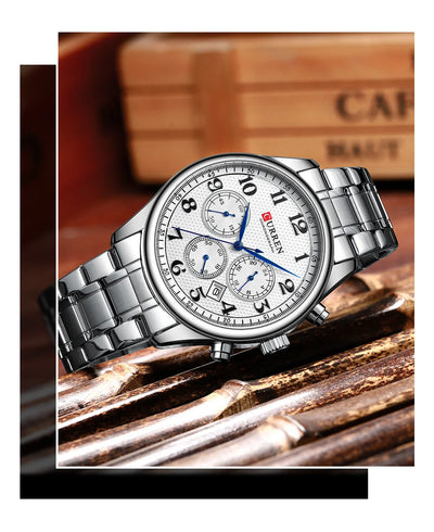 CURREN Men's Watches Luxury Brand Quartz Wristwatch - Chronograph Round Dial with Auto Date, Waterproof