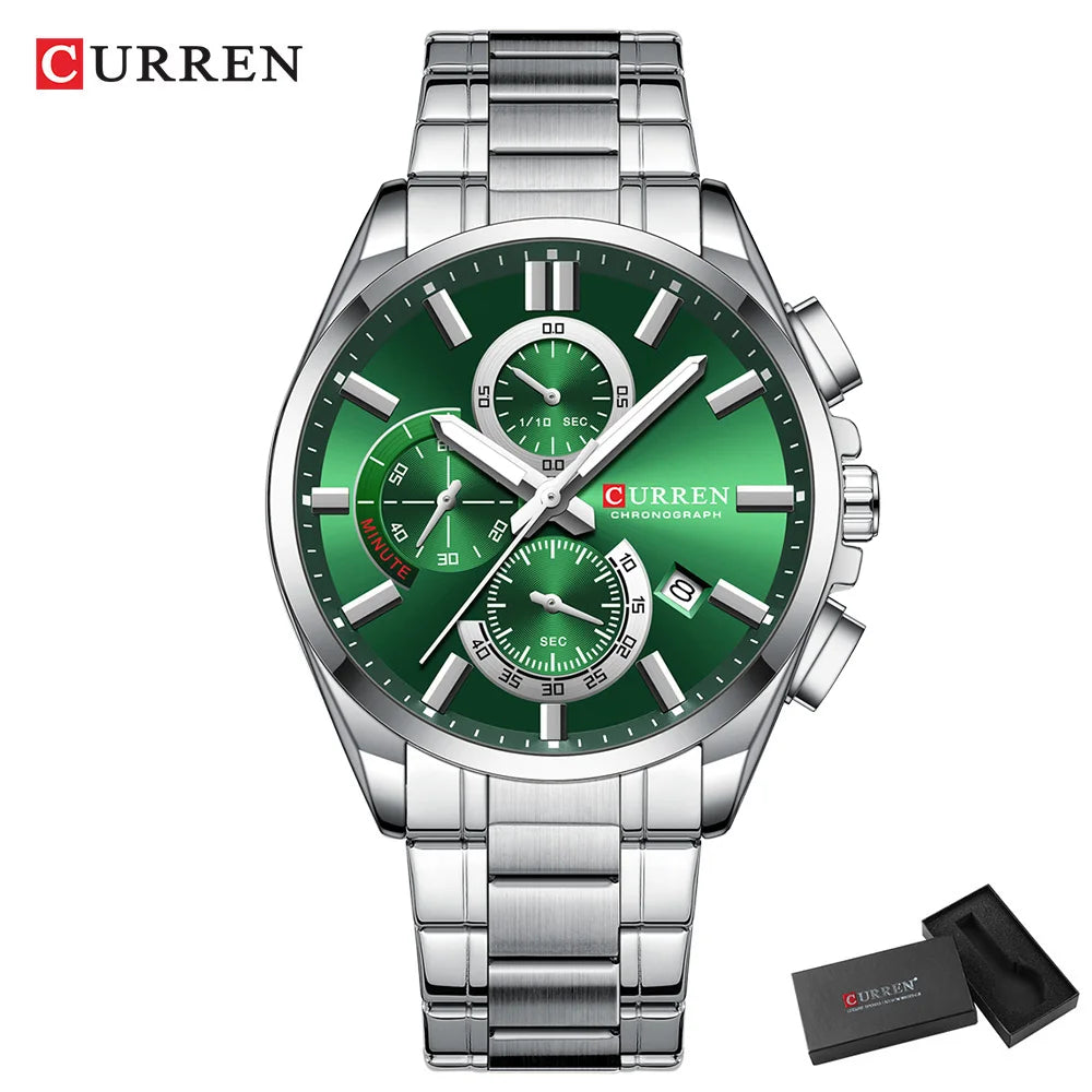 CURREN Men's Watches Top Brand Luxury Watch for Men Original Waterproof Stainless Steel Chronograph Moon Phase Date Rota Dial