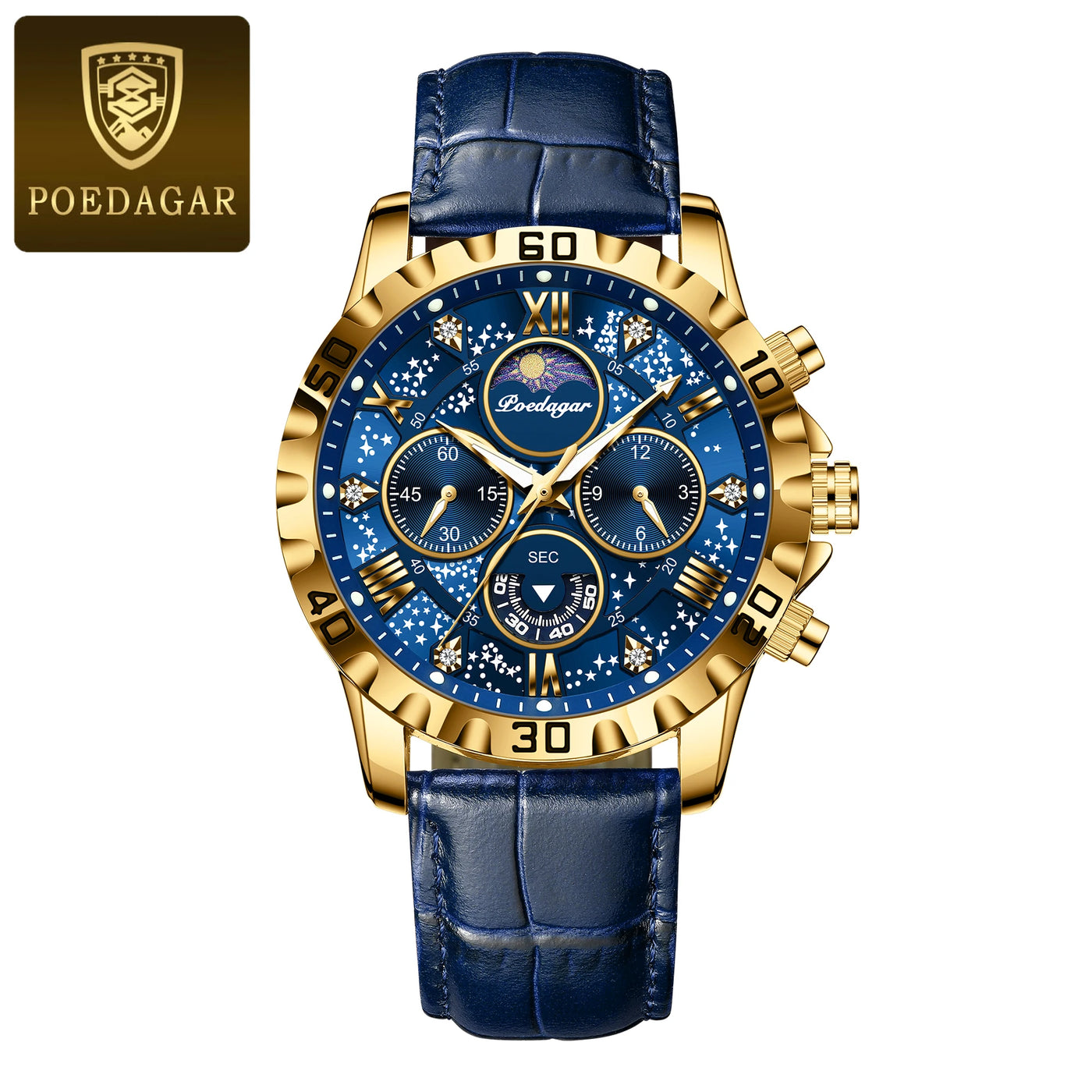 POEDAGAR Luxury Quartz Sport Military Stainless Steel Waterproof Luminous Watch