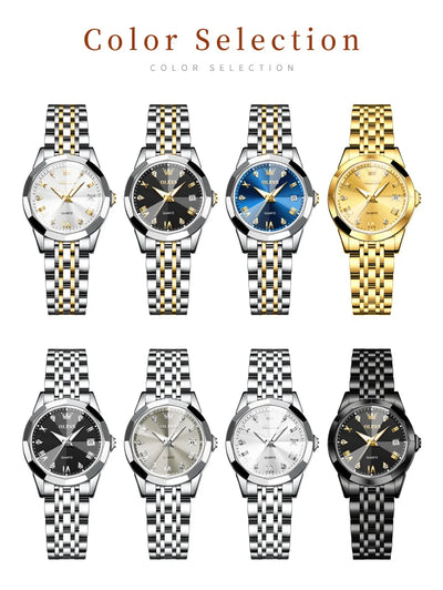 OLEVS Top Brand Elegant Women's Watches Rhombus Mirror Original Quartz Lady Wristwatch Diamond Stainless Fashion Waterproof
