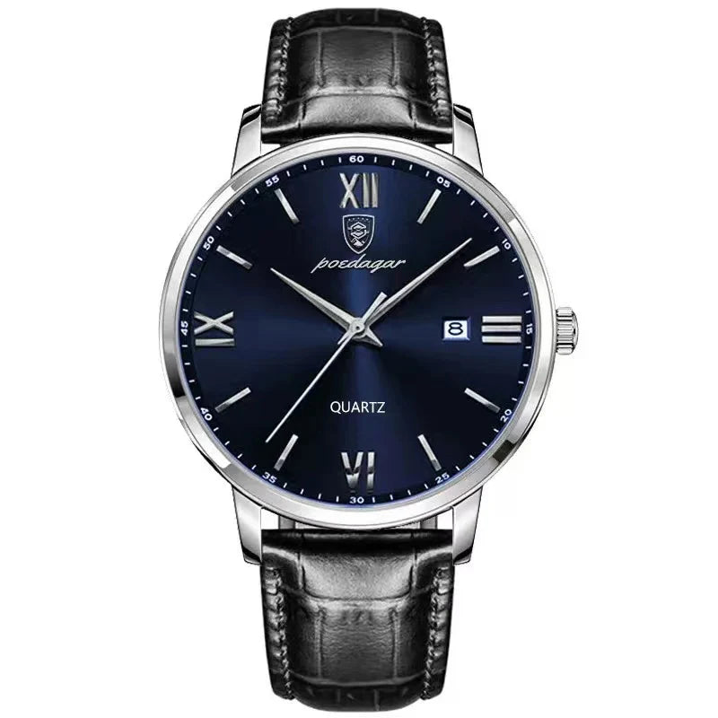 POEDAGAR Casual Wrist Watches For Men Luxury Business Genuine Leather Strap Luminous Quartz Man Watch Brand Top Waterproof 2023