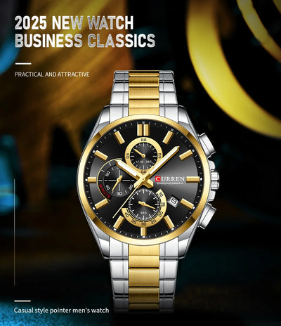 CURREN Men's Watches Top Brand Luxury Watch for Men Original Waterproof Stainless Steel Chronograph Moon Phase Date Rota Dial