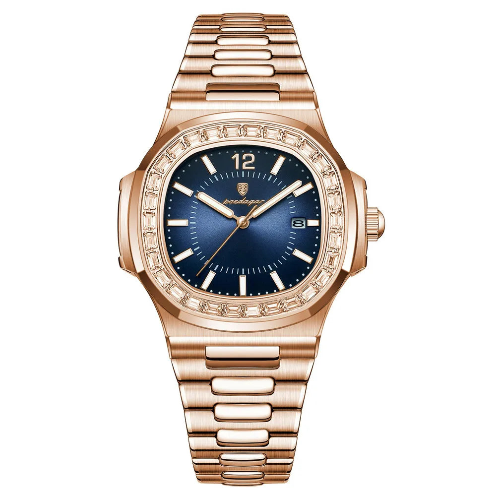 POEDAGAR Luxury Square Men's Stainless Steel Quartz Watch
