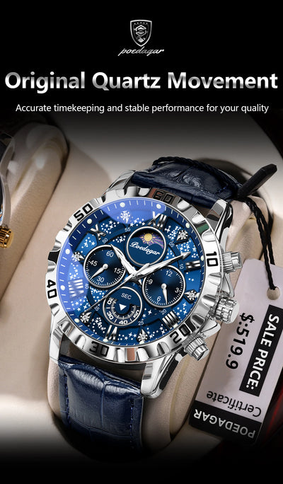 POEDAGAR Luxury Sport Stainless Steel Quartz Military Luminous Waterproof Watch