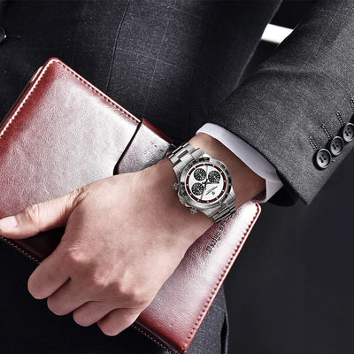 PAGANI DESIGN New Men's Quartz Watch Fashion Ceramic bezel Chronograph 100m Waterproof Men's Stainless Steel Watch