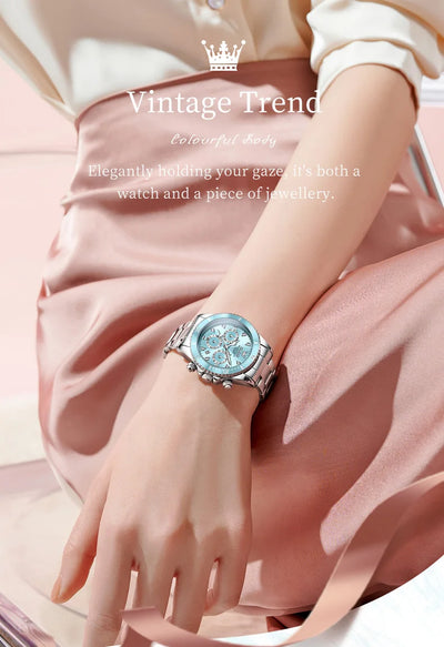 OLEVS 5632 Women Watch Original Luxury Quartz Watch Simple Date Chronograph Waterproof Luminous Clock HD Blue Gift Women Watch