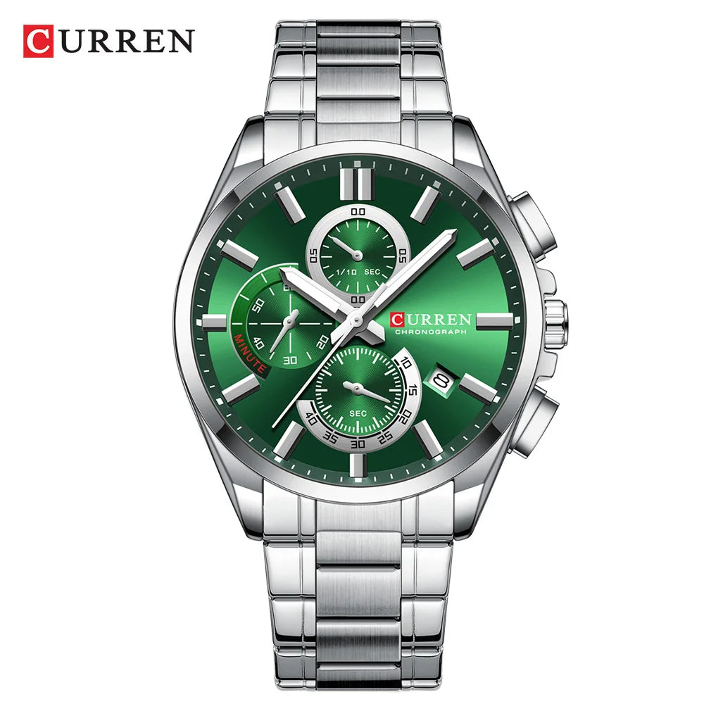 CURREN Men's Watches Top Brand Luxury Watch for Men Original Waterproof Stainless Steel Chronograph Moon Phase Date Rota Dial