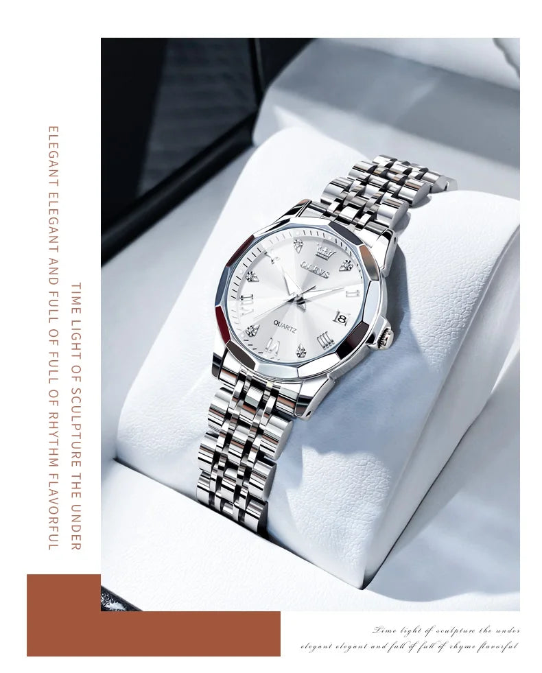 OLEVS Top Brand Elegant Women's Watches Rhombus Mirror Original Quartz Lady Wristwatch Diamond Stainless Fashion Waterproof