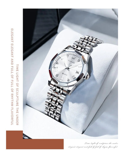 OLEVS Top Brand Elegant Women's Watches Rhombus Mirror Original Quartz Lady Wristwatch Diamond Stainless Fashion Waterproof