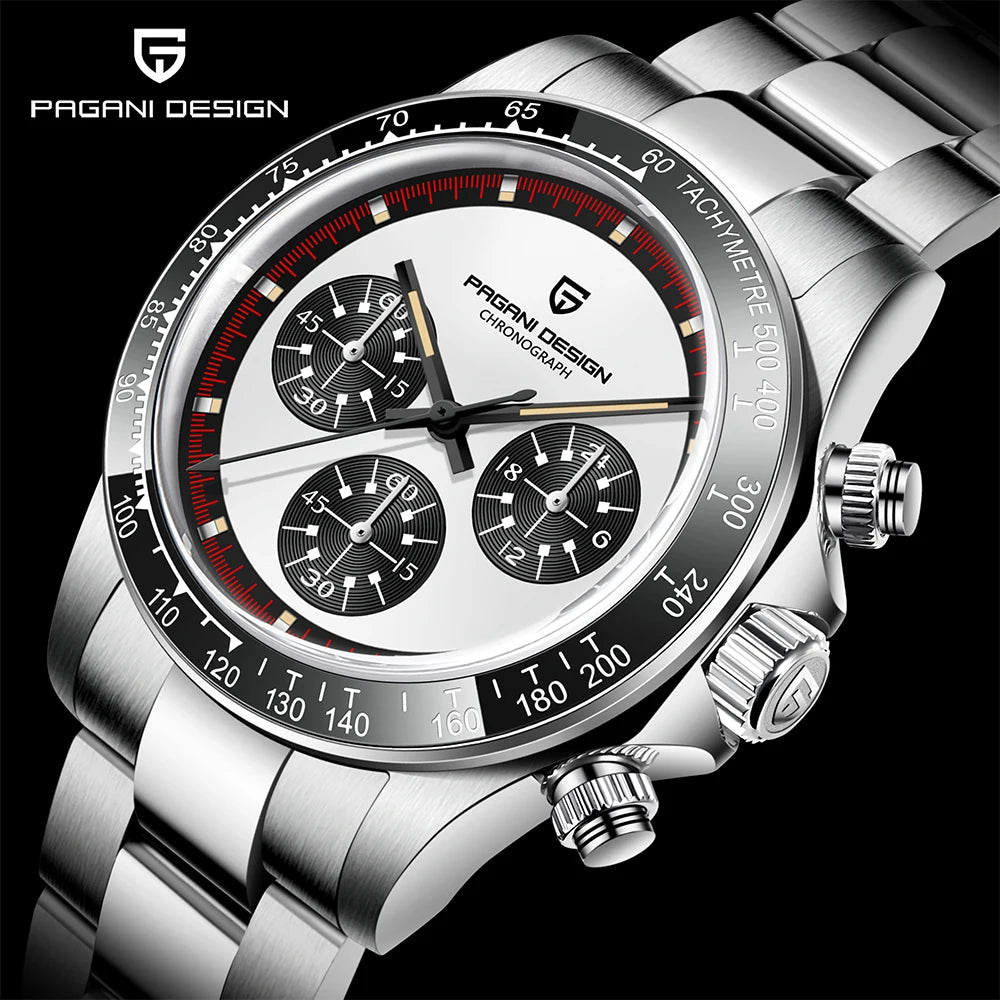 PAGANI DESIGN New Men's Quartz Watch Fashion Ceramic bezel Chronograph 100m Waterproof Men's Stainless Steel Watch