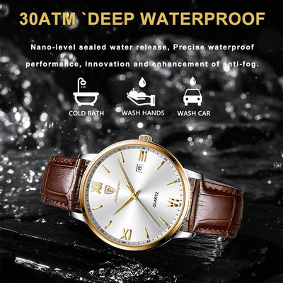 POEDAGAR Casual Wrist Watches For Men Luxury Business Genuine Leather Strap Luminous Quartz Man Watch Brand Top Waterproof 2023