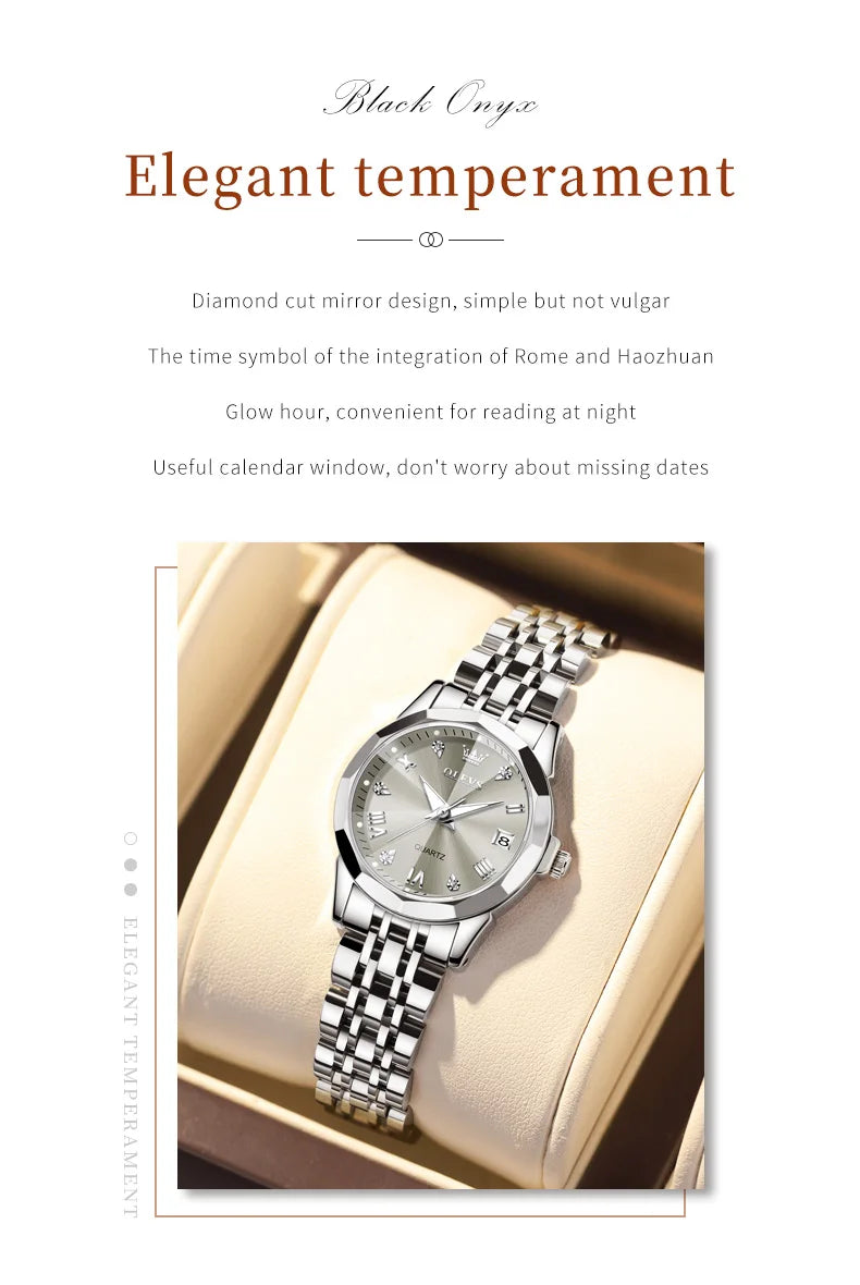OLEVS Top Brand Elegant Women's Watches Rhombus Mirror Original Quartz Lady Wristwatch Diamond Stainless Fashion Waterproof