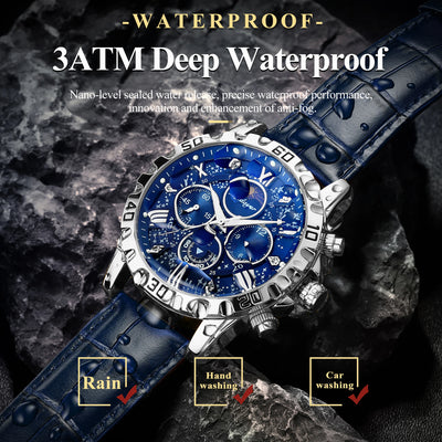 POEDAGAR Luxury Sport Quartz Military Stainless Steel Waterproof Chronograph