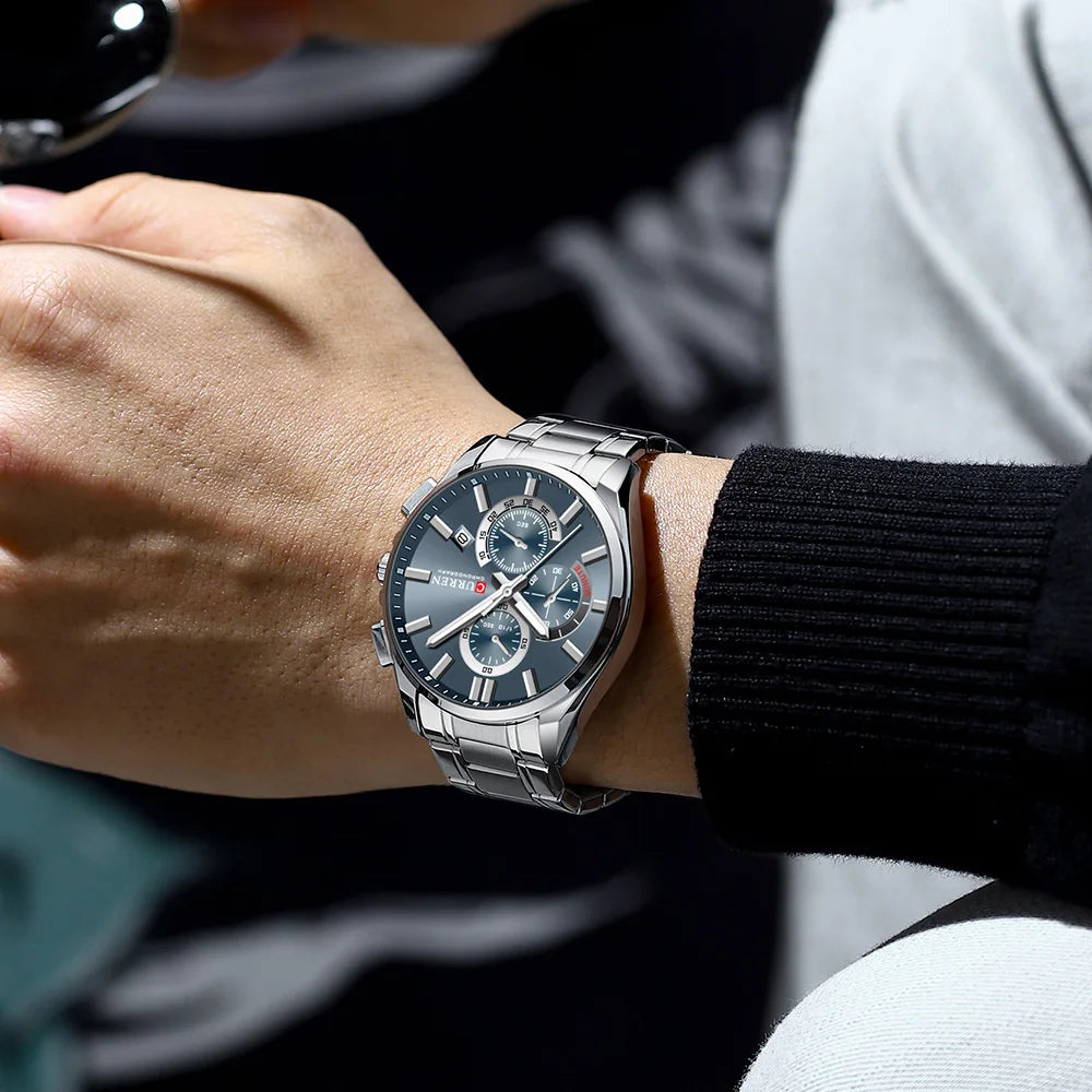 CURREN Men's Watches Top Brand Luxury Watch for Men Original Waterproof Stainless Steel Chronograph Moon Phase Date Rota Dial