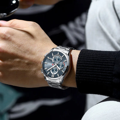 CURREN Men's Watches Top Brand Luxury Watch for Men Original Waterproof Stainless Steel Chronograph Moon Phase Date Rota Dial