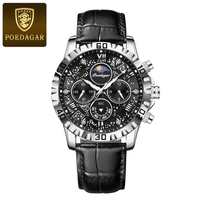 POEDAGAR Luxury Stainless Steel Sport Military Quartz Waterproof Luminous Watch