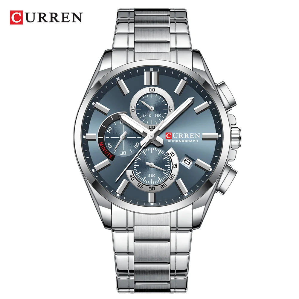 CURREN Men's Watches Top Brand Luxury Watch for Men Original Waterproof Stainless Steel Chronograph Moon Phase Date Rota Dial