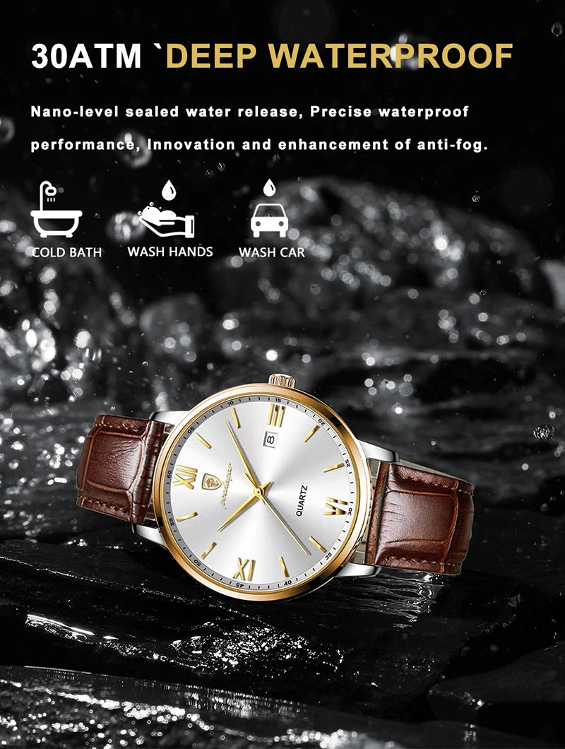 POEDAGAR Casual Wrist Watches For Men Luxury Business Genuine Leather Strap Luminous Quartz Man Watch Brand Top Waterproof 2023