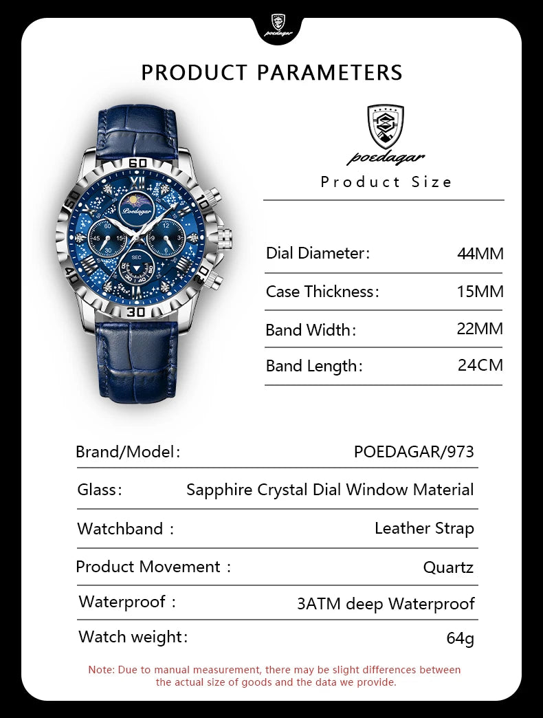 POEDAGAR Luxury Quartz Stainless Steel Military Sport Luminous Waterproof Watch